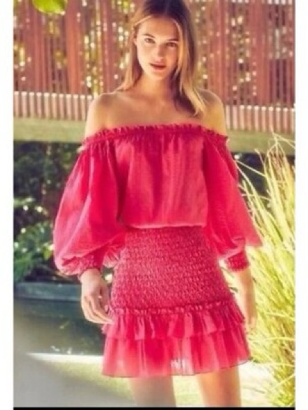 NWT Alexis Marilena Pink Smocked Off Shoulder Mini Dress S